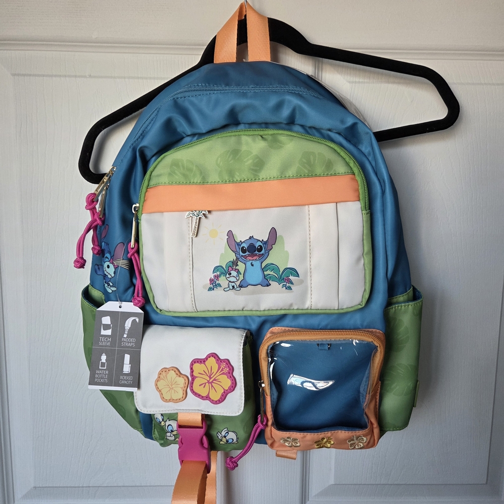 Disney Lilo & Stitch Tropical Multi-Pocket Backpack MISSING PLUSH